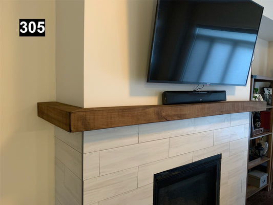 Custom reclaimed wood beam fireplace mantel wrap around