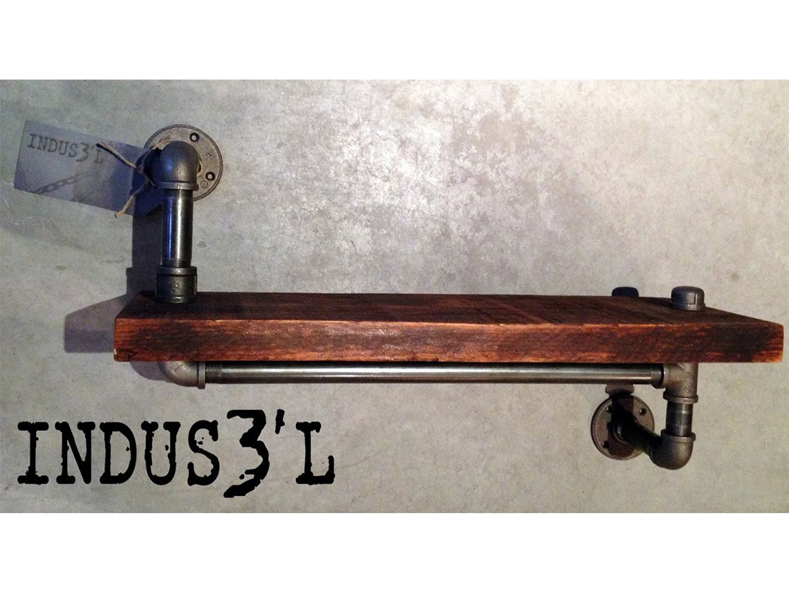 Rustic Industrial Wood and pipe wall shelf