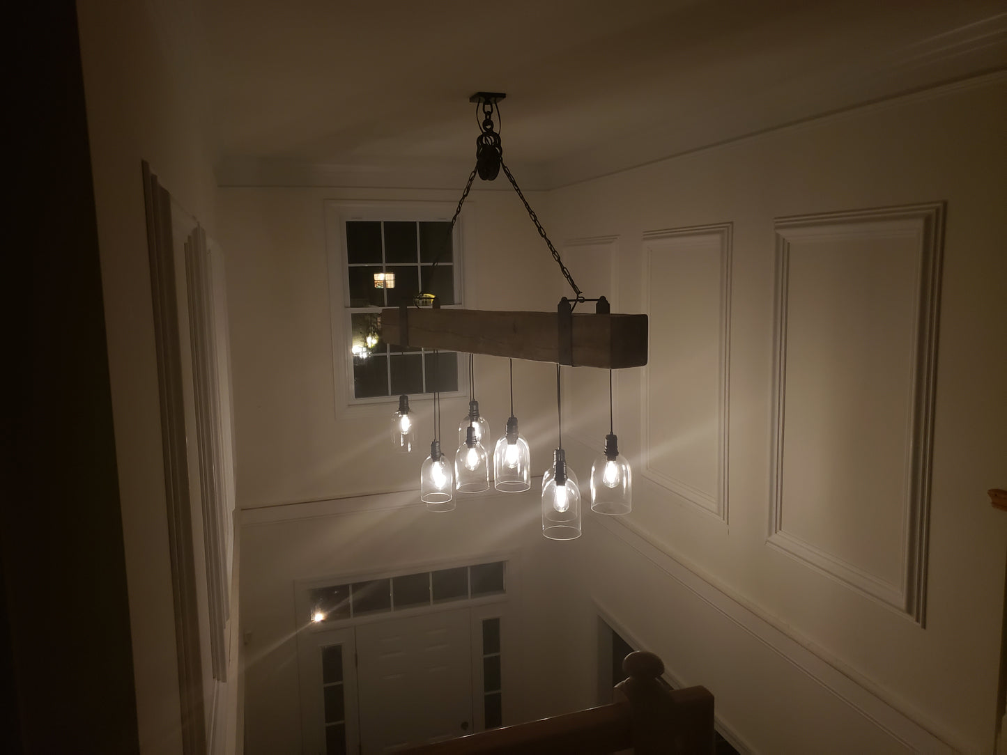 Rustic Chic Beam chandelier with glass domes L37