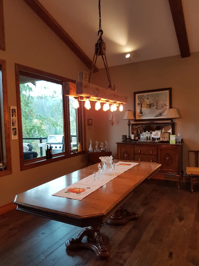 Rustic industrial twin beam chandelier with pulley L24