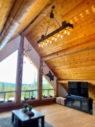 Rustic industrial twin beam chandelier with pulley L24