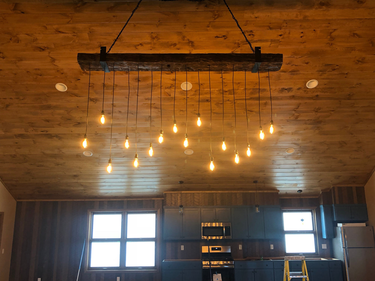 #L18 Reclaimed Barn Wood Beam Chandelier
