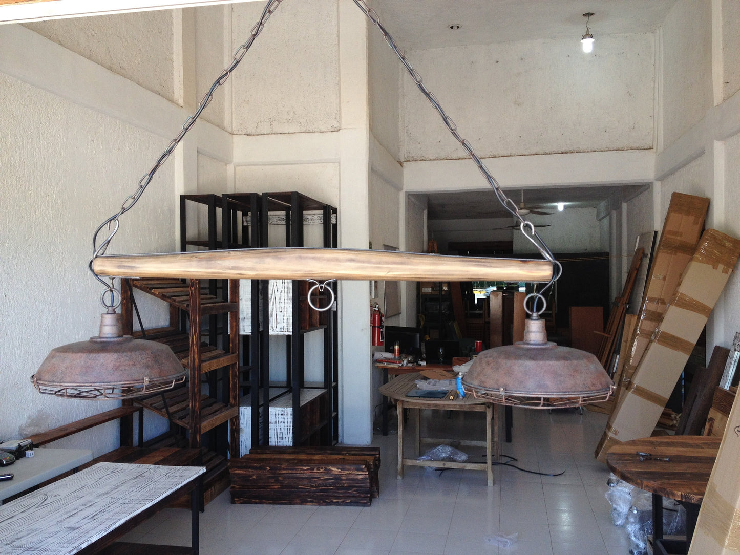 Rustic Yoke Suspended Lamp with metal lamp shades