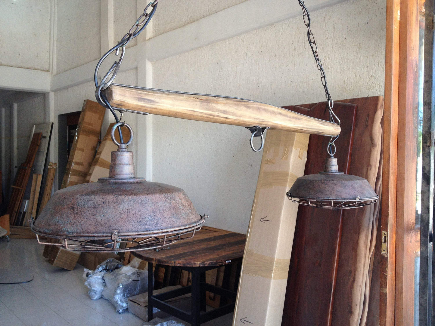 Rustic Yoke Suspended Lamp with metal lamp shades