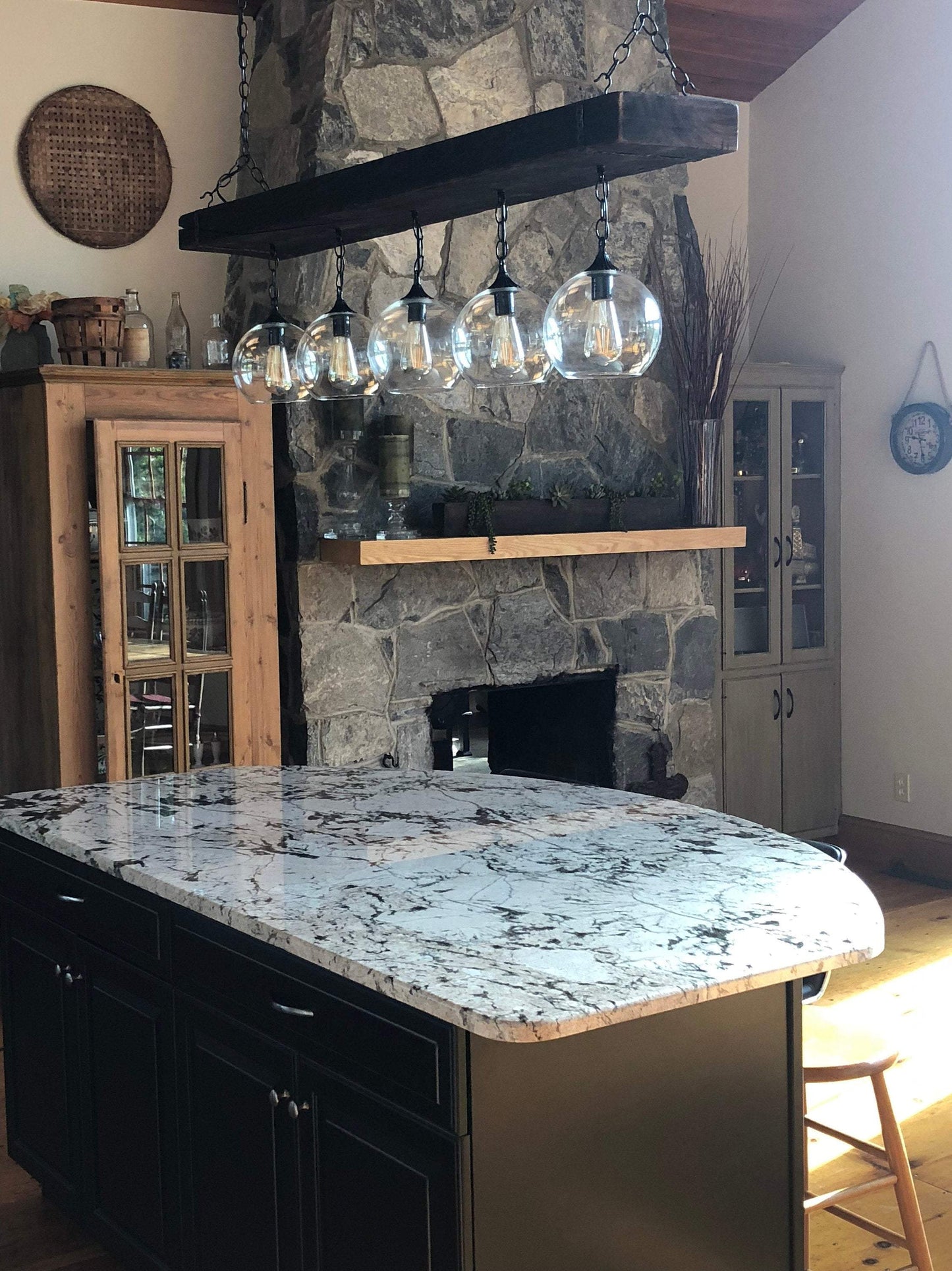 Large Reclaimed Wood Beam Chandelier with Globes