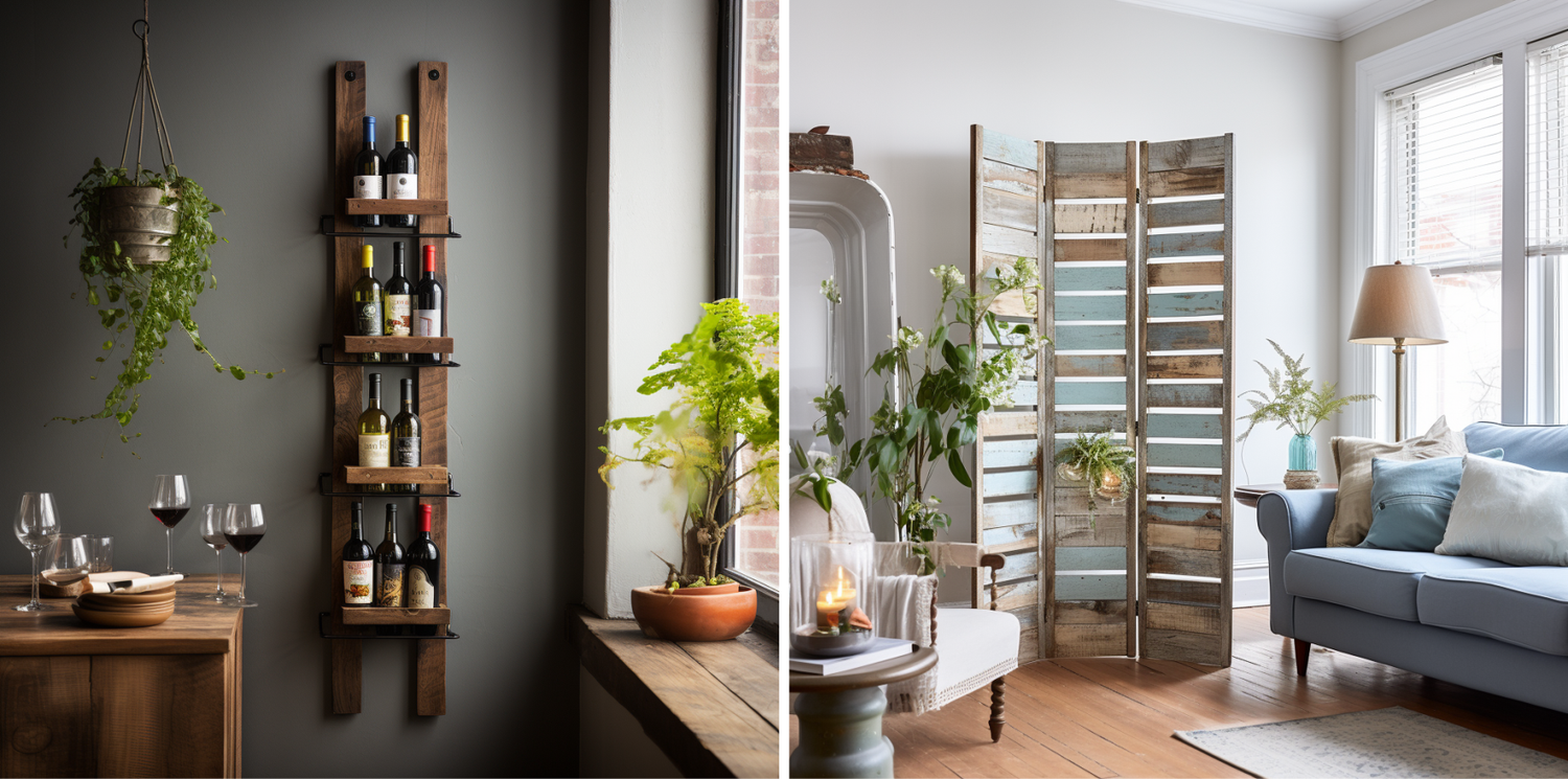 Rustic industrial wood wall shelf with iron pipes