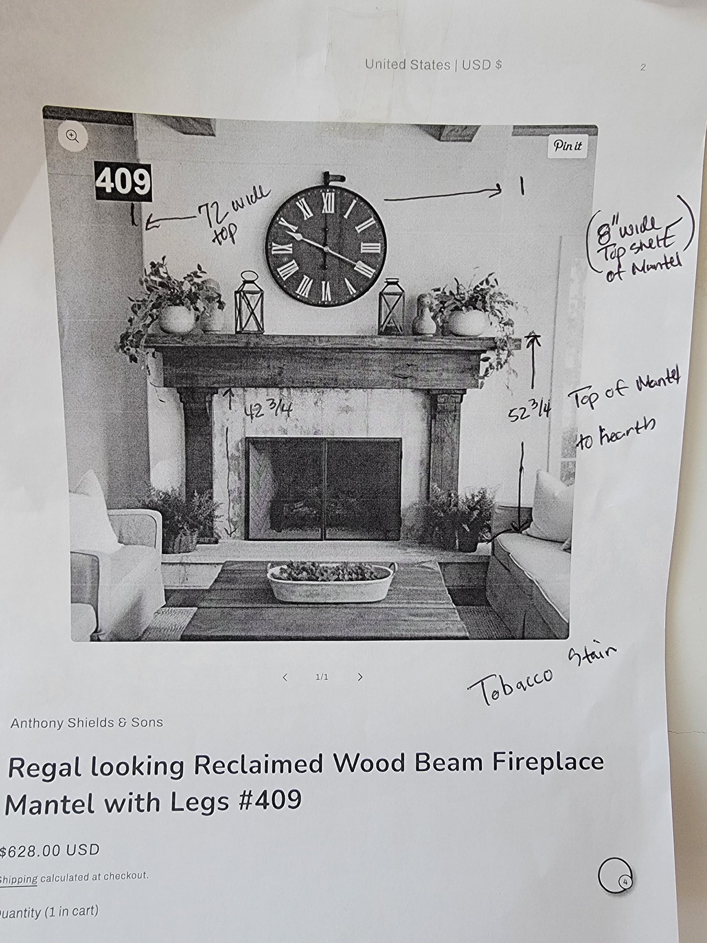 Stephen Trosky's #409 Fireplace Mantel with Wooden Legs