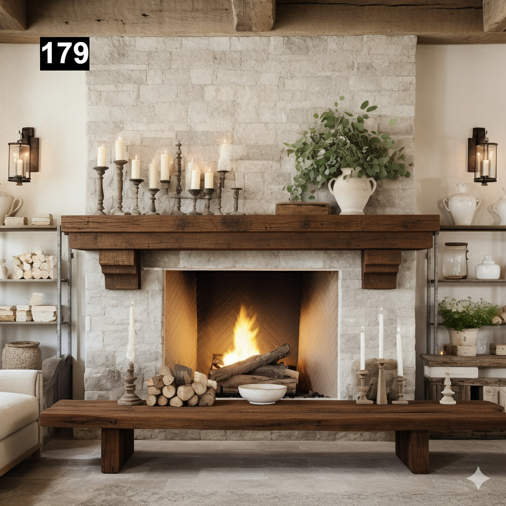 Gorgeous Reclaimed Wood Beam Fireplace Mantel with Wooden Corbels #179B