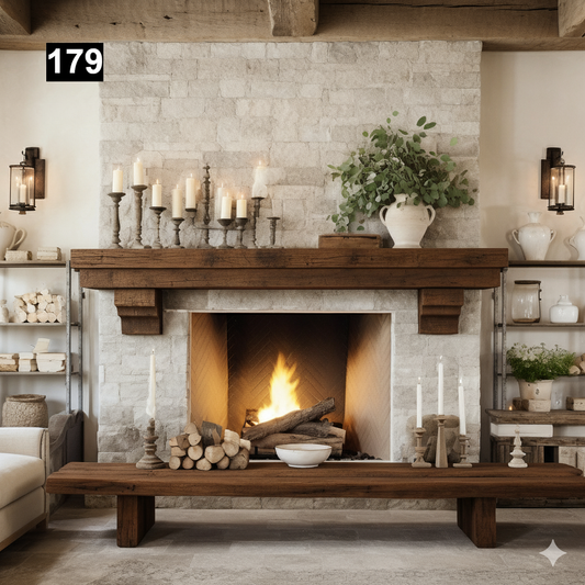 Gorgeous Reclaimed Wood Beam Fireplace Mantel with Wooden Corbels #179B