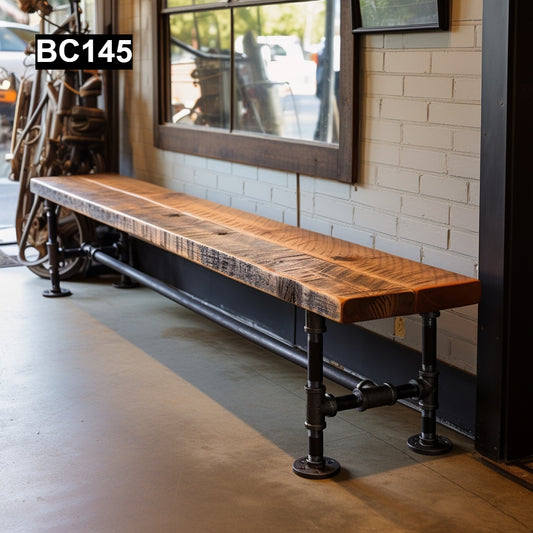 Michael Schulz' #BC145 Wooden Bench with Iron Pipe Legs