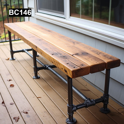 Michael Schulz' #BC145 Wooden Bench with Iron Pipe Legs
