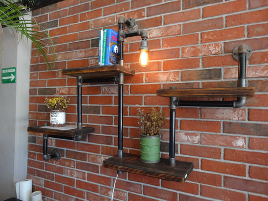 Rustic Industrial Wood and pipe wall shelf