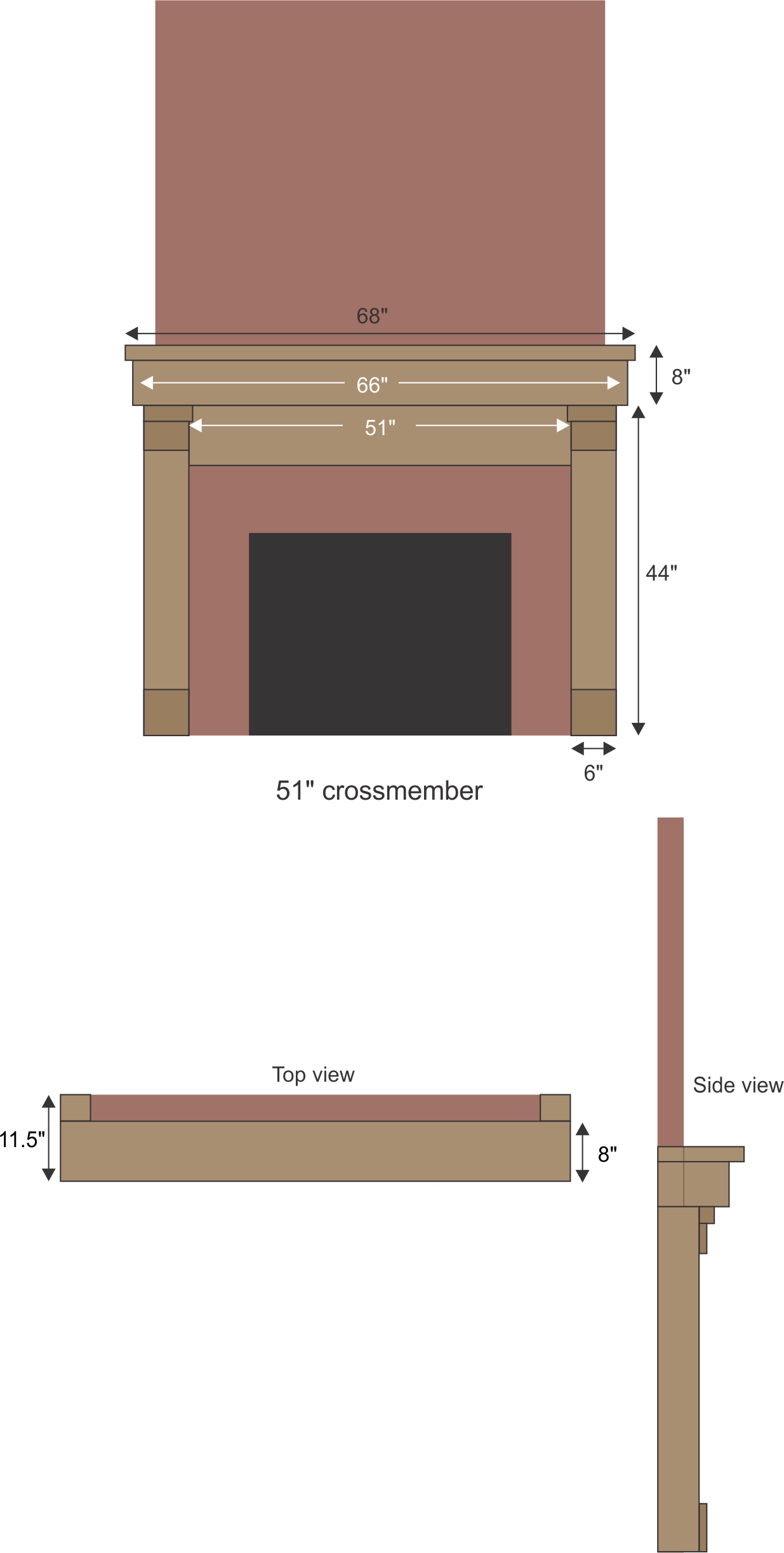David Costolnick's Wrap-around Fireplace Mantel with Wooden Legs #462