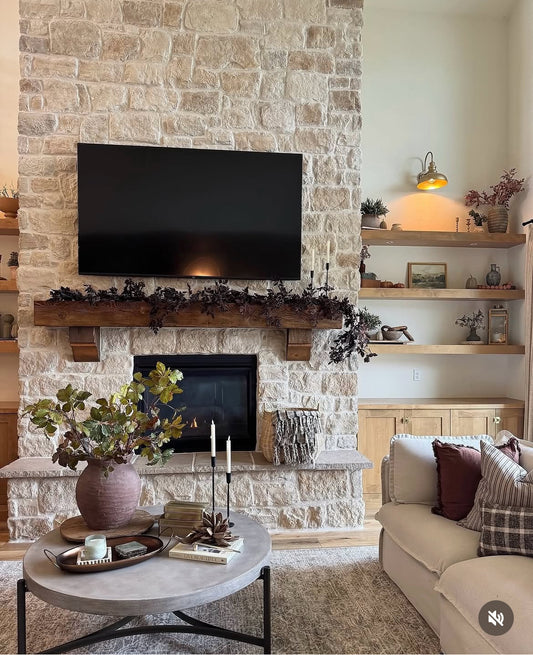 Kristin Chapman's Custom Fireplace Mantel with Wooden Corbels