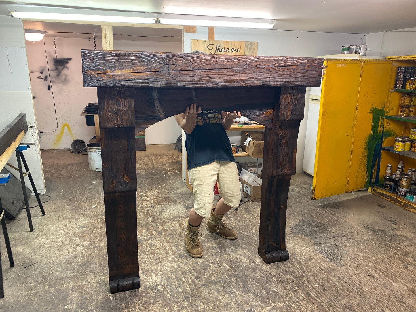 Reclaimed Wood Beam Fireplace Mantel with Legs #420