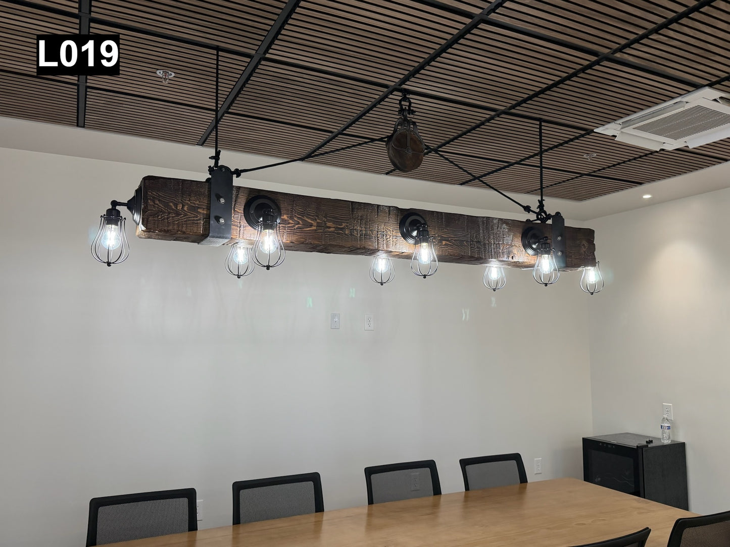 #L19 Reclaimed Barn Wood Beam Industrial Chandelier