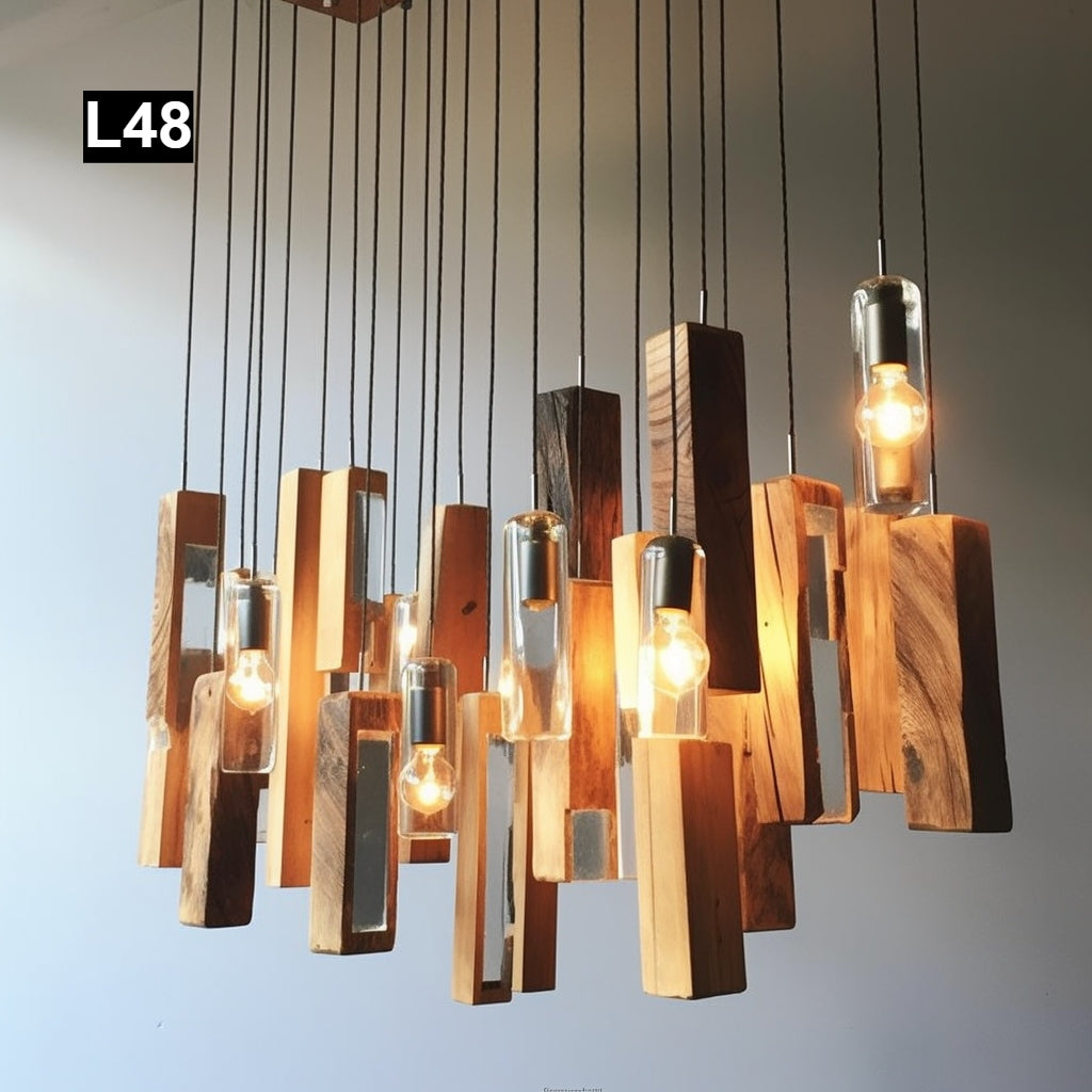 Reclaimed Wood Beam chandelier Pendant lamp light