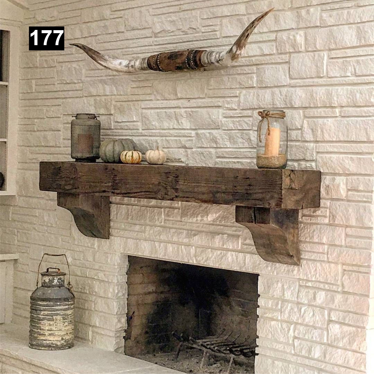 rustic reclaimed wood farmhouse custom beam floating solid distressed handcrafted barn shabby chic fireplace timber vintage style made Canada natural unique eco-friendly home decor iron legs corbels wrap-around