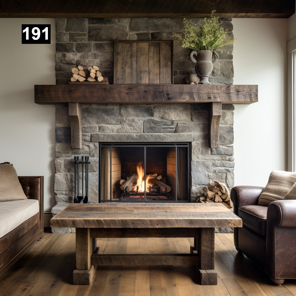 Gorgeous Reclaimed Wood Beam Fireplace Mantel with Wooden Corbels #191