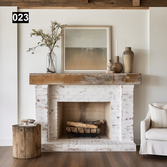 Custom reclaimed wood beam fireplace mantel