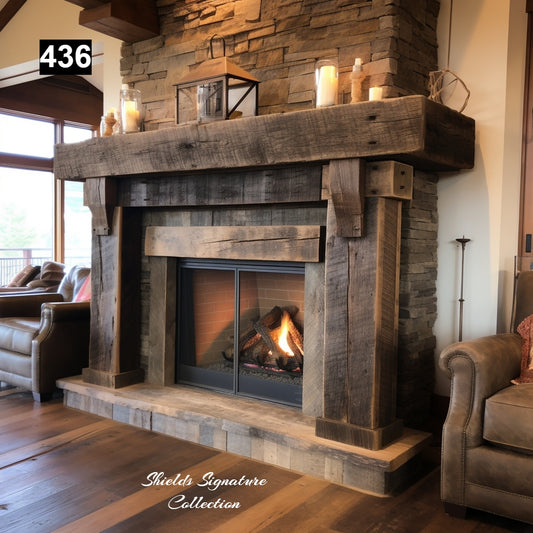 Regal looking Reclaimed Wood Beam Fireplace Mantel with Legs #436