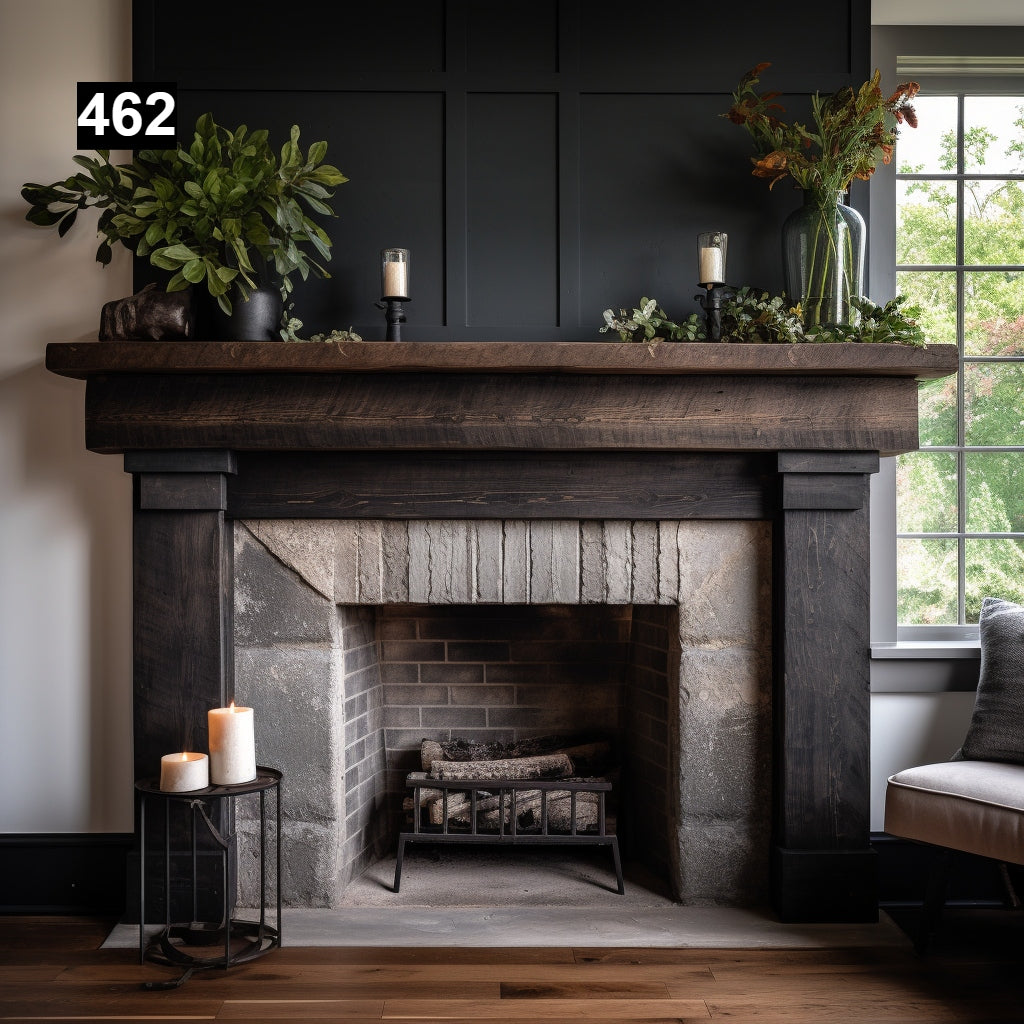 Regal looking Reclaimed Wood Beam Fireplace Mantel with Legs and Corner Braces #462