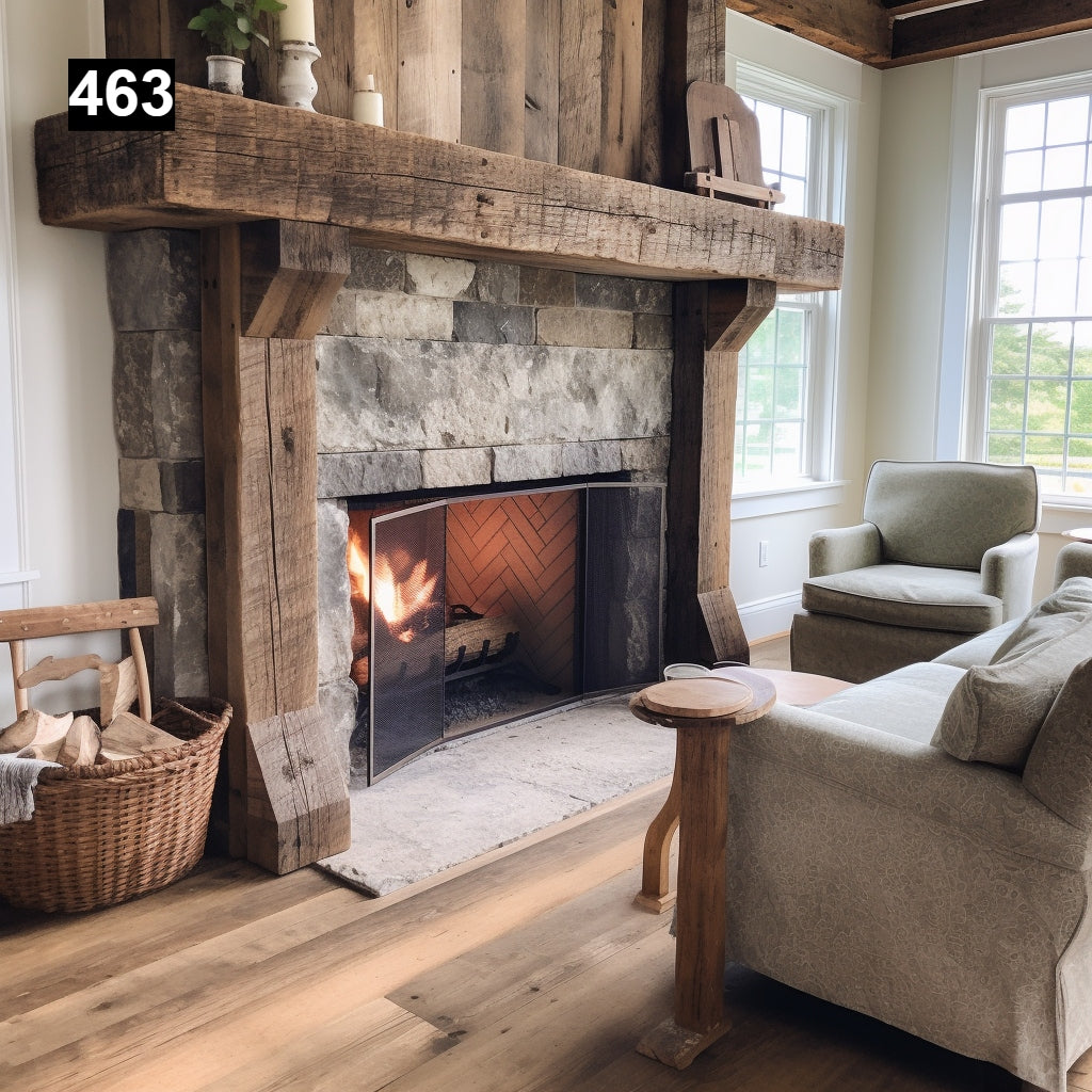 Regal looking Reclaimed Wood Beam Fireplace Mantel with Legs and Corner Braces #463