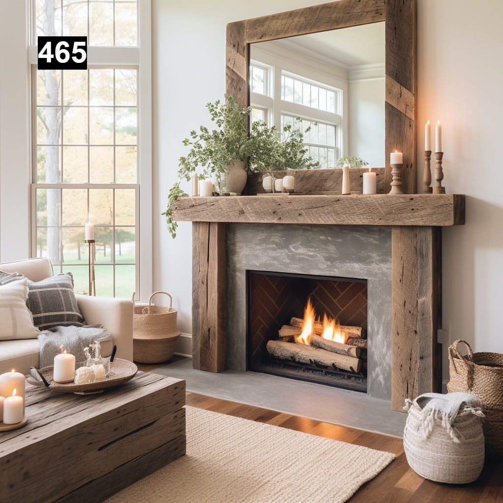 Regal looking Reclaimed Wood Beam Fireplace Mantel with Legs and Corner Braces #465