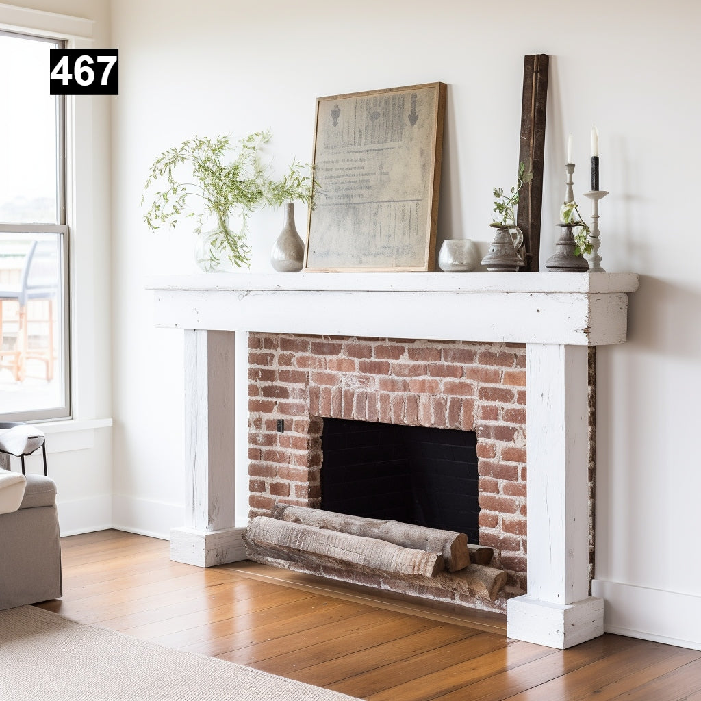 Custom reclaimed wood beam fireplace mantel with legs