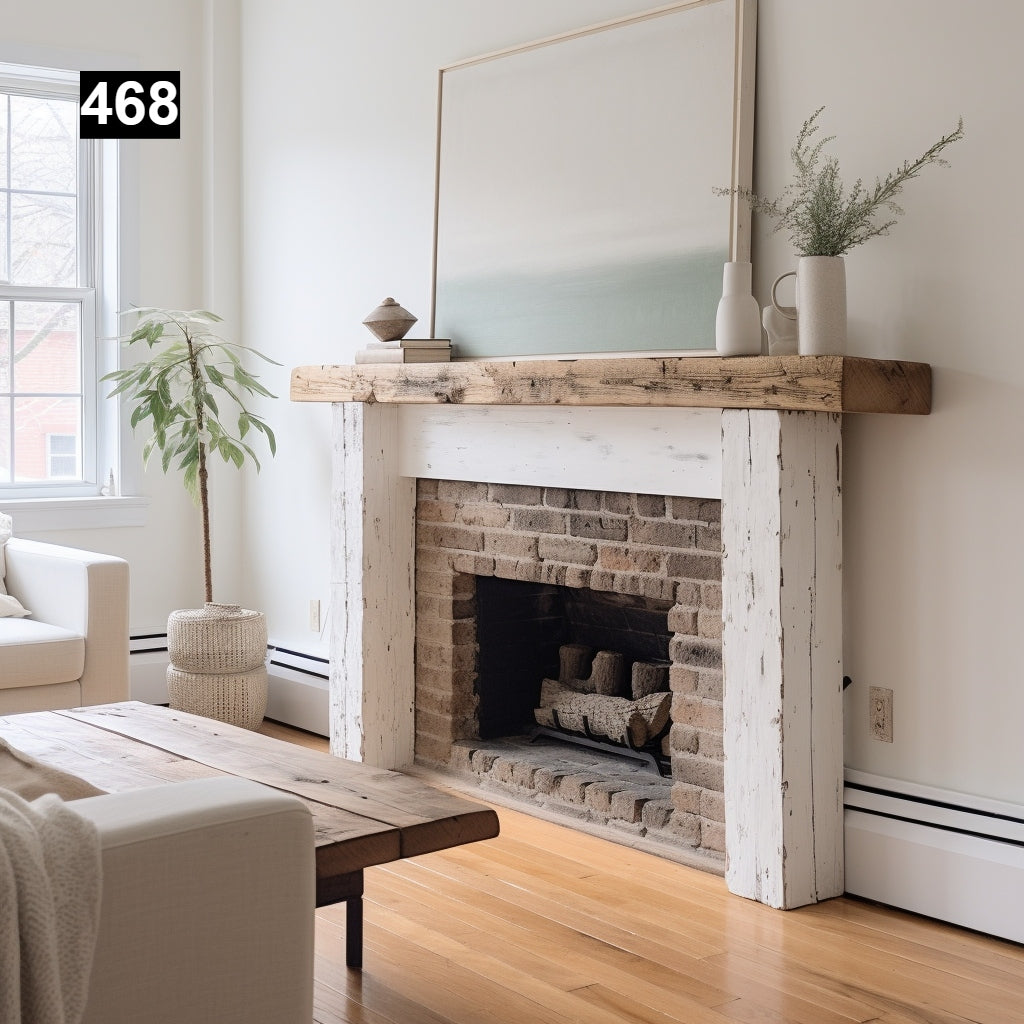 Regal looking Reclaimed Wood Beam Fireplace Mantel with Legs and Corner Braces #468