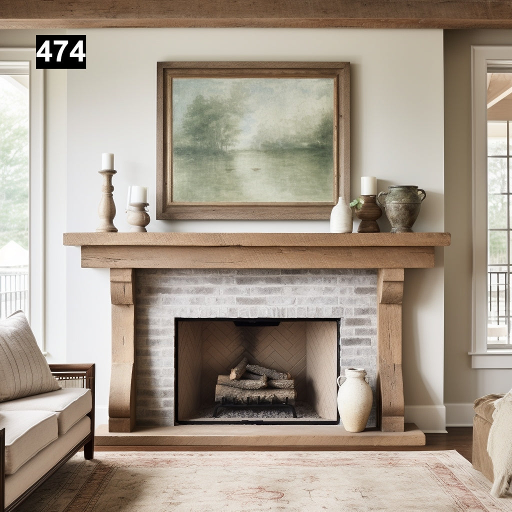 Regal looking Reclaimed Wood Beam Fireplace Mantel with Legs #474