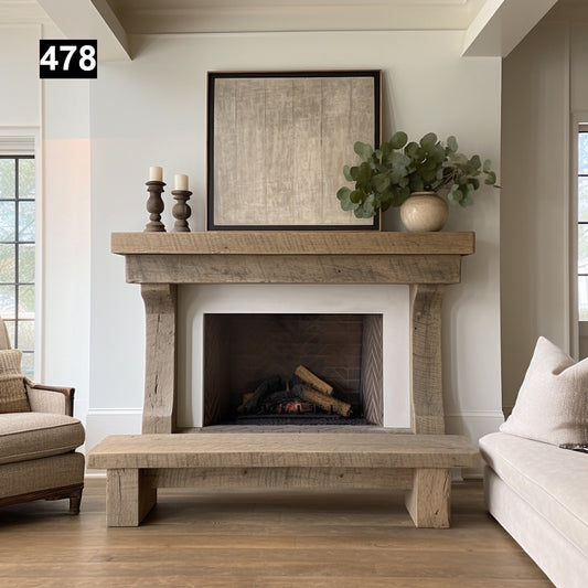 Regal looking Reclaimed Wood Beam Fireplace Mantel with Legs #478