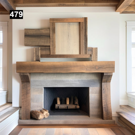 Regal looking Reclaimed Wood Beam Fireplace Mantel with Legs #479