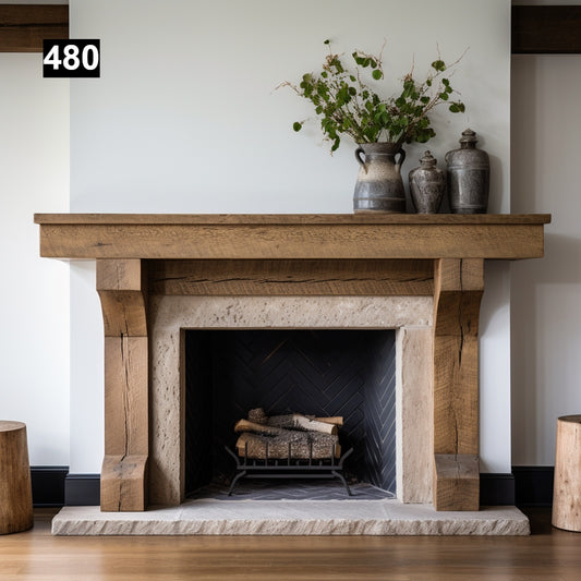 Regal looking Reclaimed Wood Beam Fireplace Mantel with Legs #480