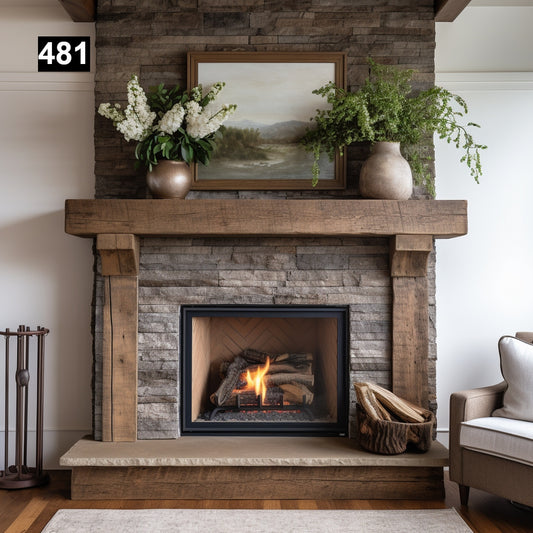 Regal looking Reclaimed Wood Beam Fireplace Mantel with Legs #481