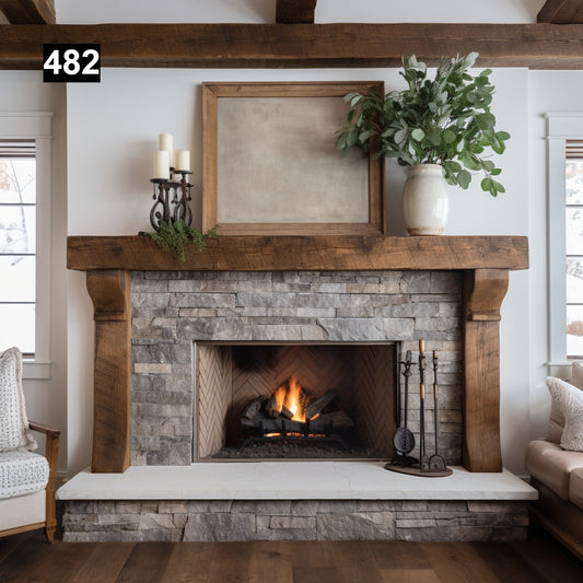 Regal looking Reclaimed Wood Beam Fireplace Mantel with Legs #482