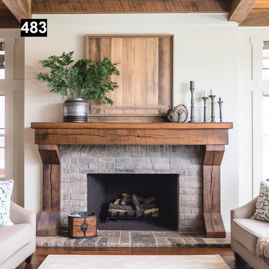 Regal looking Reclaimed Wood Beam Fireplace Mantel with Legs #483