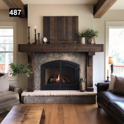 Regal looking Reclaimed Wood Beam Fireplace Mantel with Legs #487