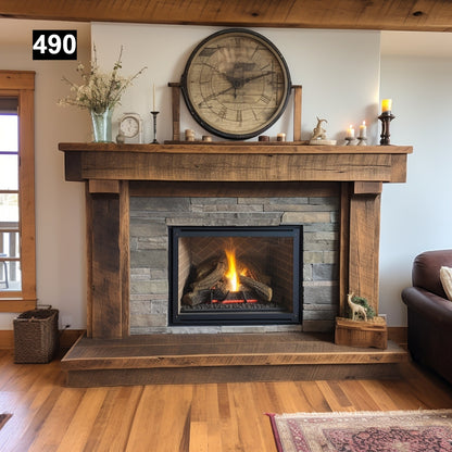 Regal looking Reclaimed Wood Beam Fireplace Mantel with Legs #490