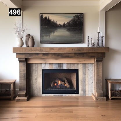 Regal looking Reclaimed Wood Beam Fireplace Mantel with Legs #496