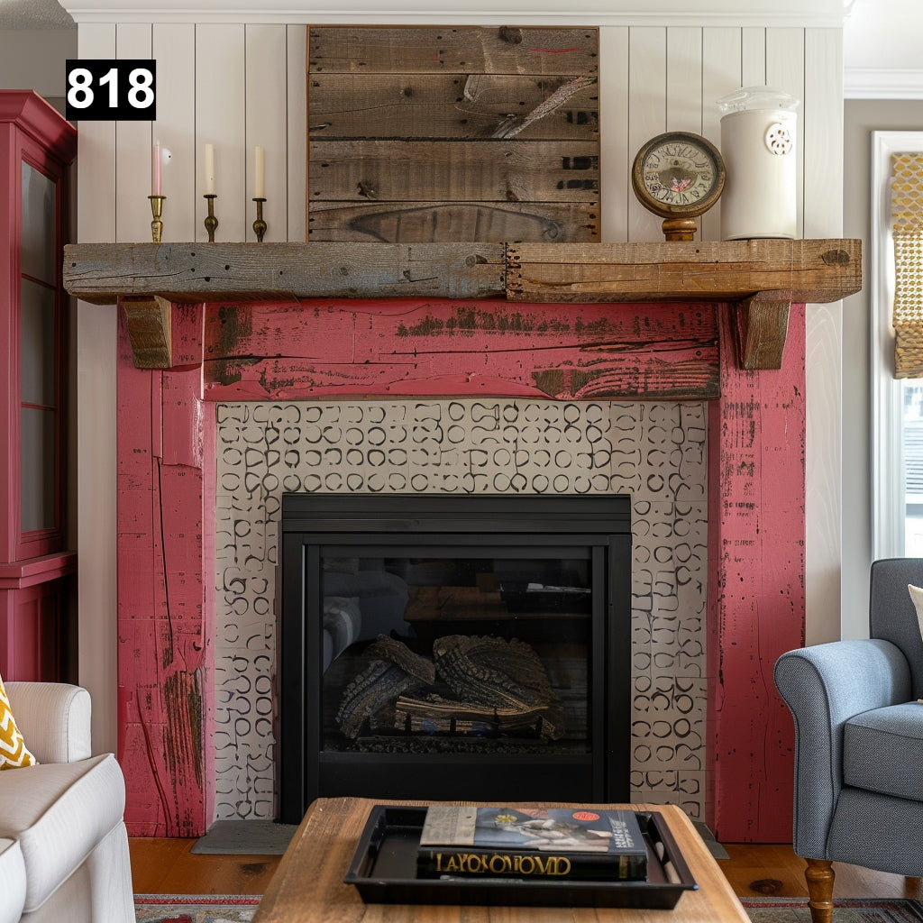 Custom reclaimed wood beam fireplace mantel colored