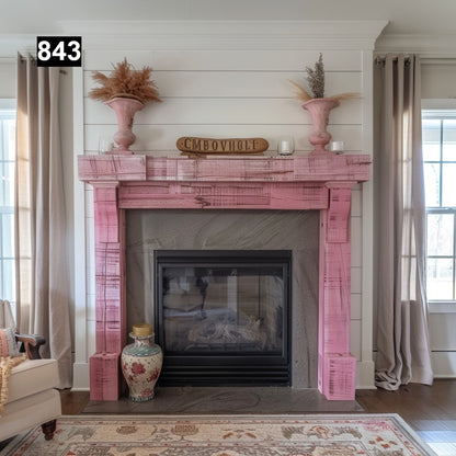 rustic reclaimed wood farmhouse custom beam floating solid distressed handcrafted barn shabby chic fireplace timber vintage style made Canada natural unique eco-friendly home decor iron legs corbels wrap-around