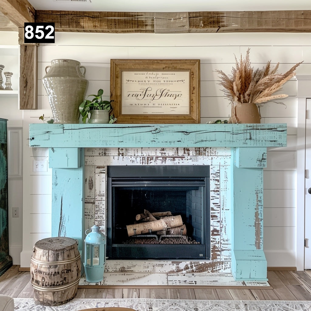 Custom reclaimed wood beam fireplace mantel colored