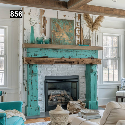 Custom reclaimed wood beam fireplace mantel colored