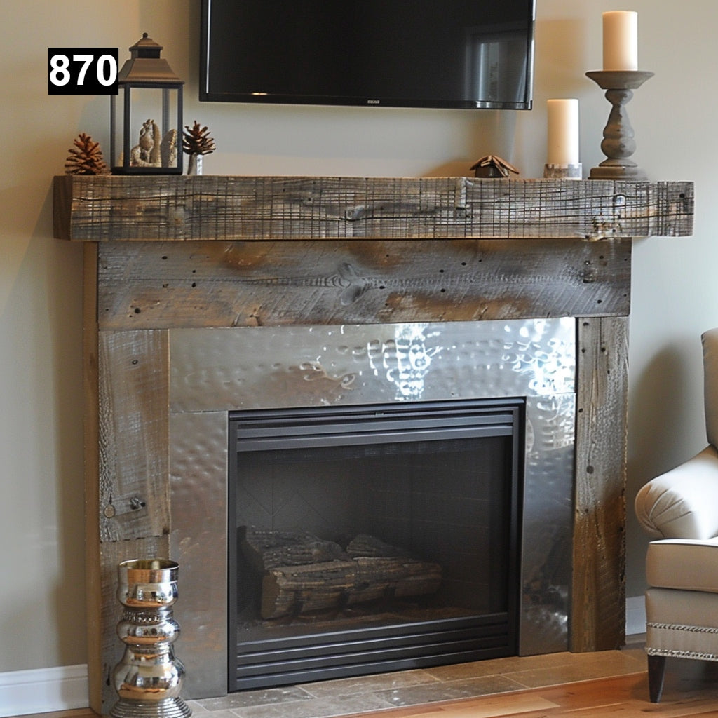 Custom reclaimed wood beam fireplace mantel colored