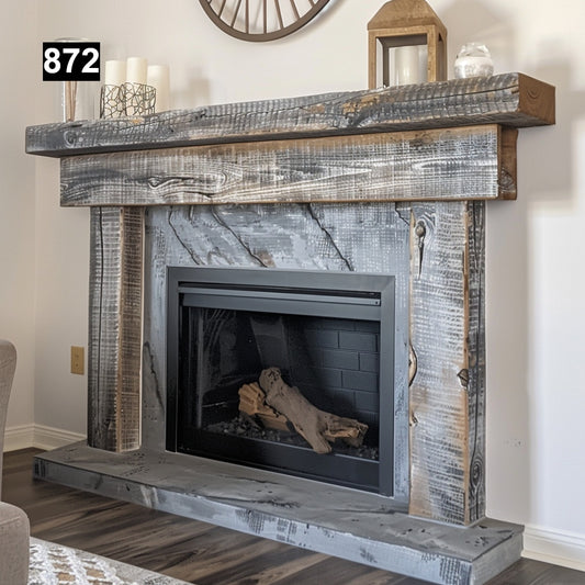 Custom reclaimed wood beam fireplace mantel colored