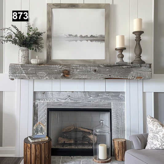 Custom reclaimed wood beam fireplace mantel colored