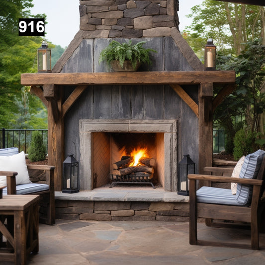 Outdoor Reclaimed Wood Beam Fireplace Mantels #916
