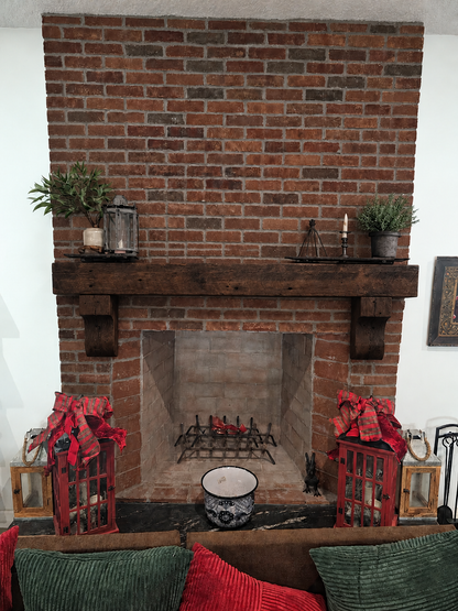 Teresa Baumgarten's Custom Fireplace Mantel with Wooden Corbels 1/3