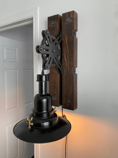 Rustic Industrial Pulley Wall Lamp L30
